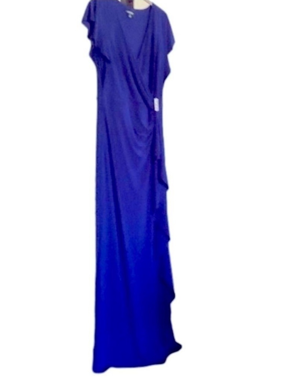 Ralph Lauren Formal Royal Blue Dress Floor Length Gown Wrap Ruffle + Flutter 8 - Picture 7 of 12